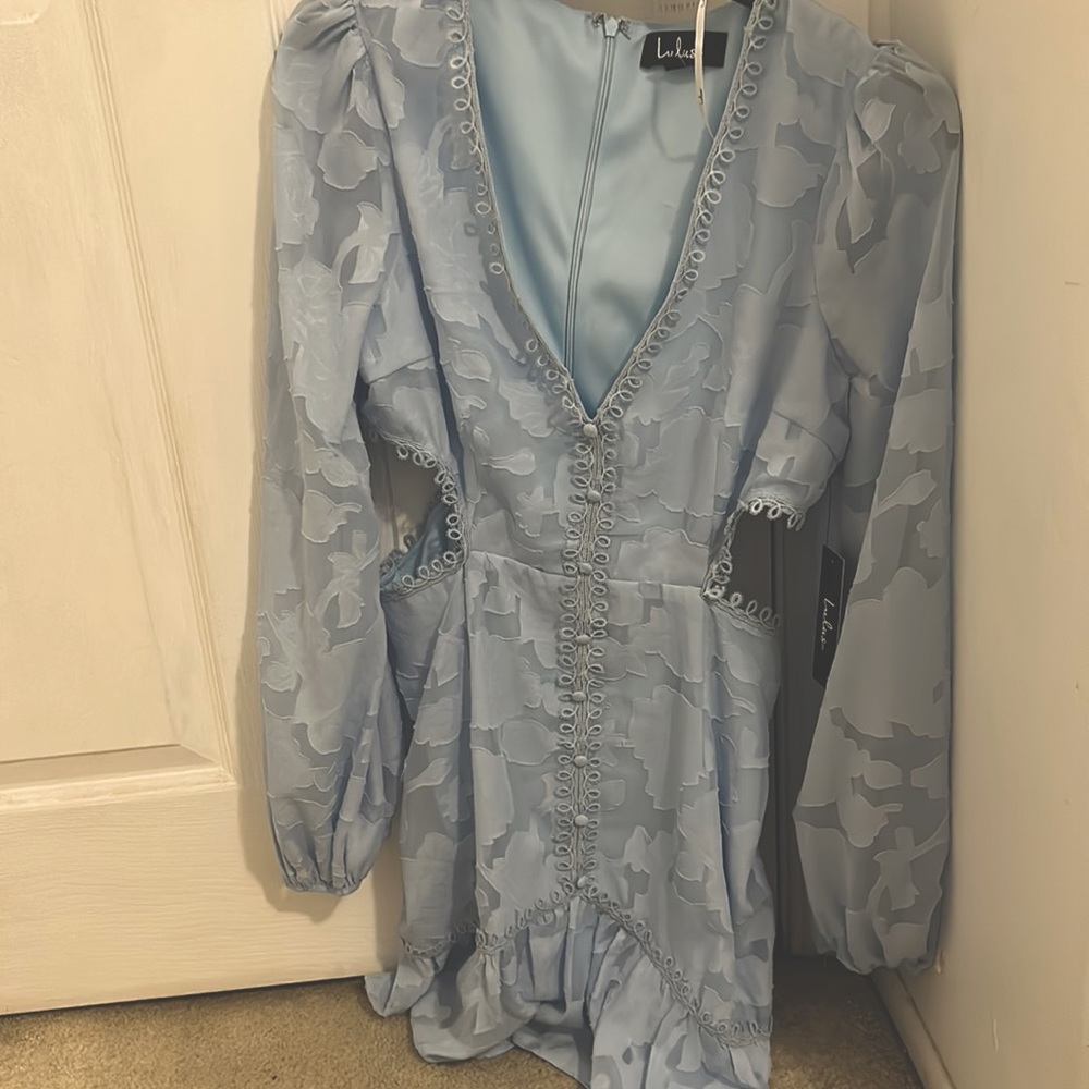 State of Grace Light Blue Long Sleeve Cutout Mini Dress
